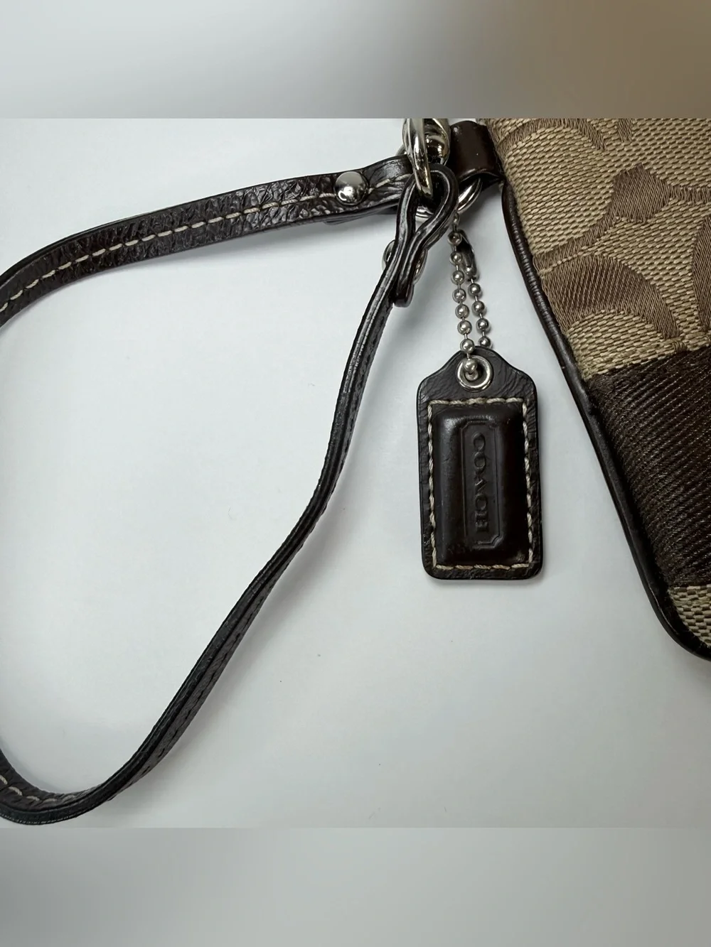 Vintage Coach Zip Wallet Wristlet Signature C Brown Tan Canvas Chocolate Brown
